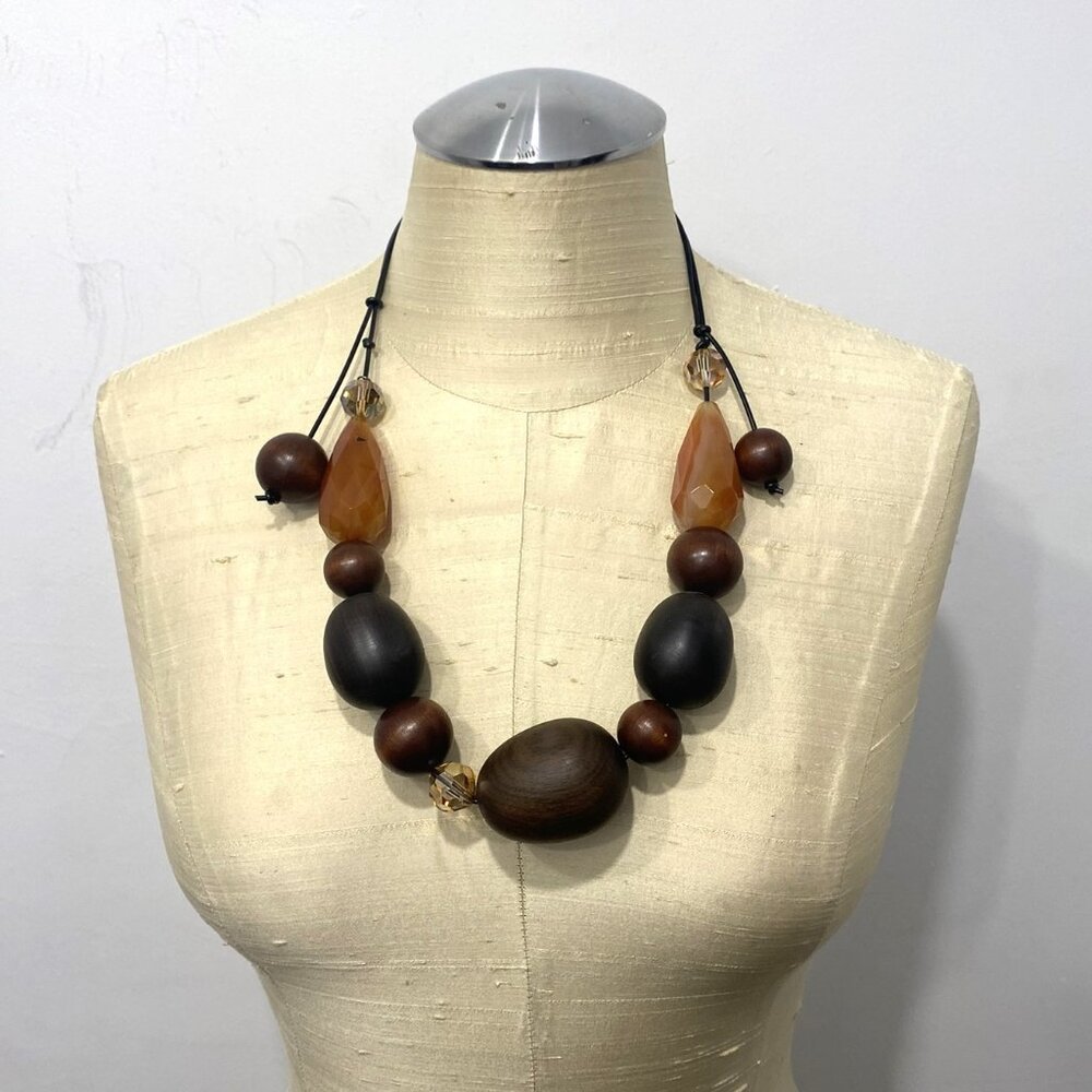 Basia Design Wood Glass Beaded Necklace